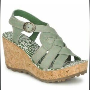 Fly London Grin Smog Platform Wedge Sandals 38 7.5 8